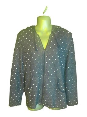 Coldwater Creek Hoodie Jacket Women’s Navy White Polka Dot Petite Small
